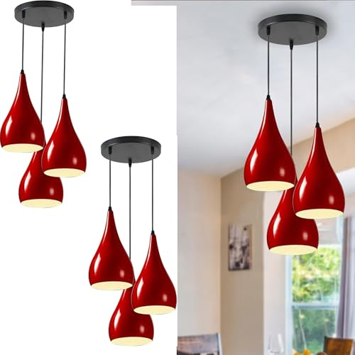 LEDSone Triple Teardrop Pendant Light - Adjustable Hanging Rope Cluster With 3 Heads - Modern Ceiling Light Fixture
