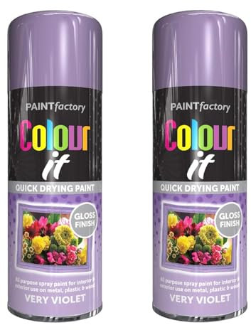 GSV Essentials Violet Gloss Spray Paint, DIY Projects, Fast-Drying Formula, Easy-to-Use, Ideal for DIY Projects, Furniture, Metal, Wood, Plastic, Ceramics, 400ml, (2 Pcs)