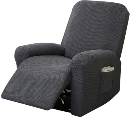 OUGPIU 4-Teilig All-Inclusive Sesselbezug,Sesselschoner für Fernsehsessel,Stretchhusse für Relaxsessel, Sesselschoner für Relaxsessel,Stretch Sessel Überzug mit Taschen (Dunkelgrau)