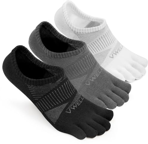 VWELL No Show Toe Socks for Men Women COOLMAX Five Finger Socks Athletic Running Ankle Low Cut 5 Toe Socks (3Pairs)