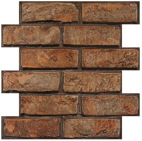 COMSTICKC hög kvalitet 3D-väggpanel självhäftande tegelsten brun, 10 st 30 x 30 cm, 3D PVC stenutseende självhäftande väggplattor, 3D-tegeltapet för inomhus, vattentät, övermålningsbar