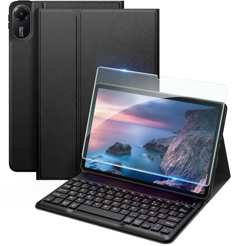 EasyAcc Étui Clavier Compatible avec Redmi Pad 2 Tablette 11 Pouces 2025 avec Film de Protection, [Français], Étui de Protection pour Clavier Amovible, Noir