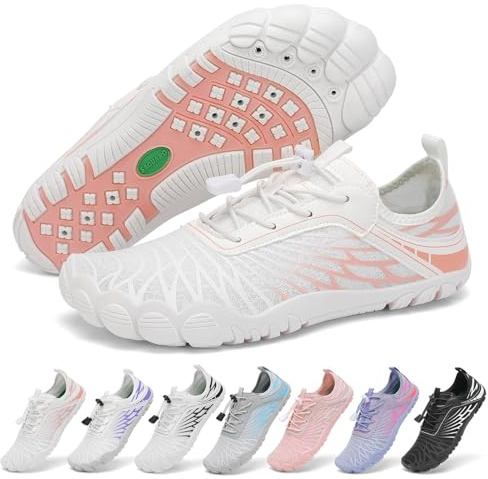 SAGUARO Scarpe Barefoot Minimaliste Donna Scarpette da Acqua Traspiranti Asciugatura Rapida Scarpe da Scoglio Antiscivolo per Bagno Spiaggia Yoga Surf, Arancione, 41 EU