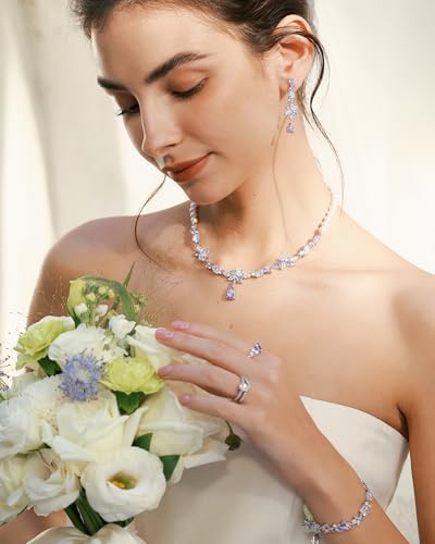 FANCIME Wisteria wisteria wisteria pärlor smycken kollektion för kvinnor sterlingsilver simulerade diamantörhängen armband lila bröllopsdag födelsedag ädelt smycke present till fru kvinnor brud dig