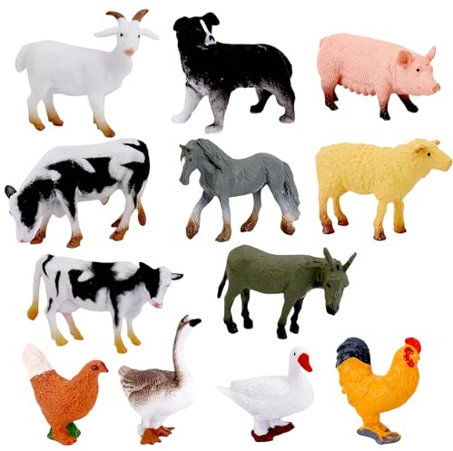 iuiiaii 12 Pcs Farm Animal Toys, Animals Toys For Kids Animal Figures For Toddlers, Realistic Mini Toy Farm Animals For 2 Year Olds Childs Farm Kit For Toddlers Learning Kids Toddlers