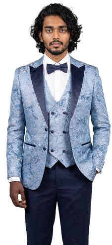 Traje de Esmoquin de Jacquard para Hombre, de Mezcla de algodón y satén, con Solapa, Conjunto de 3 Piezas para Boda, Corbata Negra Poitrine 50 Taille 34