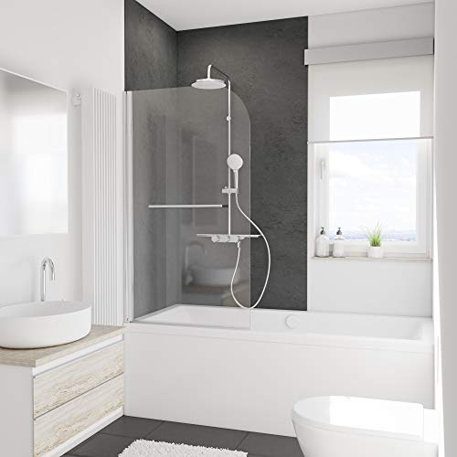 Schulte parete per vasca da bagno l.80 x a.140 cm, aspetto cromato, vetro da bagno, anta girevole 180° contro la parete con portasciugamani, vetro di sicurezza 5 mm trasparente, guarnizione inclusa