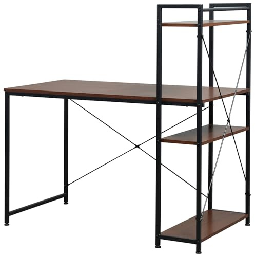 HOMCOM Computer Desk with Storage Shelves on Left or Right, Industrial Reversible Writing Desk for Home Office, Study, Easy Assembly, 120 x 64 x 121cm, Walnut and Black