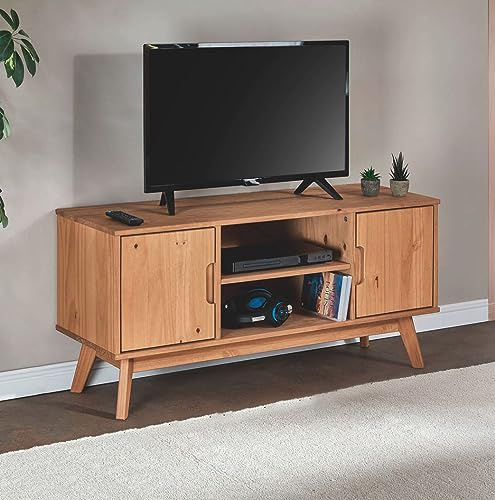 IDIMEX Meuble TV Tivoli L 114 cm en Bois Massif Finition laquée avec 2 Portes et 2 niches au Style scandinave Design Vintage Nordique, pour télé jusqu'à 127 cm