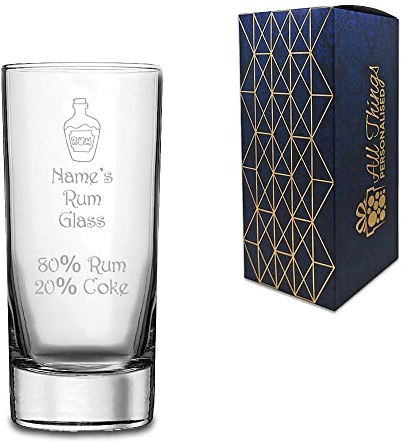 Personalised Engraved Rum Hiball Glass, Personalise with Any Name Mixer and Percentage, Gift Box Included, Laser Engraved, Novelty Rum Spirit Birthday Gift