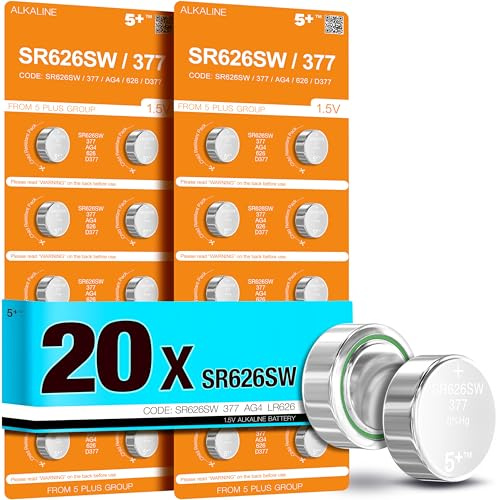 LR626 AG4 377 SR626SW 1.5V Button Cell Batteries (20 Pack) – Long Lasting Coin Batteries for Watches, Key Fobs, Scales, Toys & Small Electronics