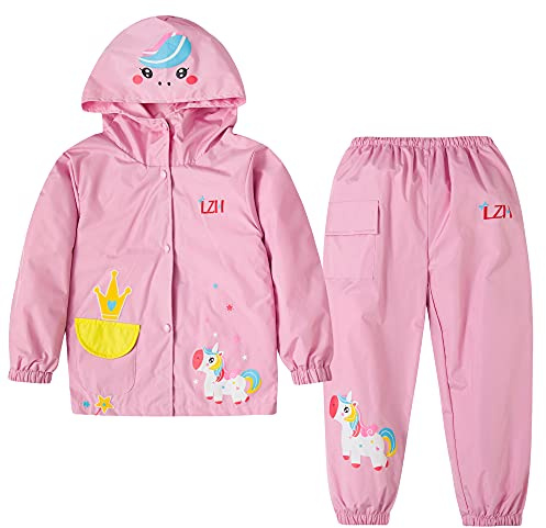 LZH BOY BOYCOAT Kids a prueba de agua, niña con capucha, chaqueta, pantalones, conjuntos livianos de 2 piezas, tamaño unisex 120/4-5 años, Rosado-A