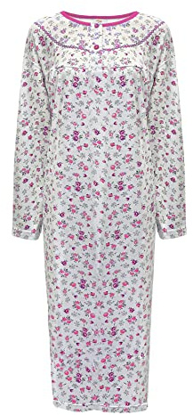 i-Smalls Women's Thermal Nightdress - 100% Brushed Cotton Flannelette Nightie - Long Sleeve Floral Winceyette Nightwear - Plus Size Ladies Nightdress - Sizes M to 3XL - (3XL) Pink