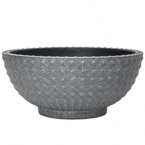 Muddy Hands Faux Concrete Decorative Bowl Planter Outdoor Garden Plant Pot Round Plastic Flower Herb Tree Container for Patio, Balcony & Garden (6.7 Litre Bowl)