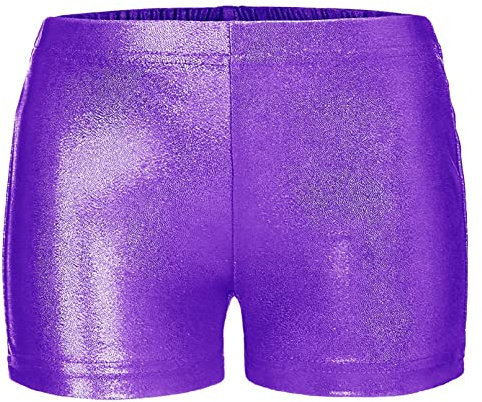 TiaoBug Enfant Fille Short de Danse Gymnastique Brillant Short de Ballet Latine Shorts de Sport Yoga Collant Pantalon Courte Running Fitness Shorty Caleçon 3-12 Ans Violet B 9-10 Ans