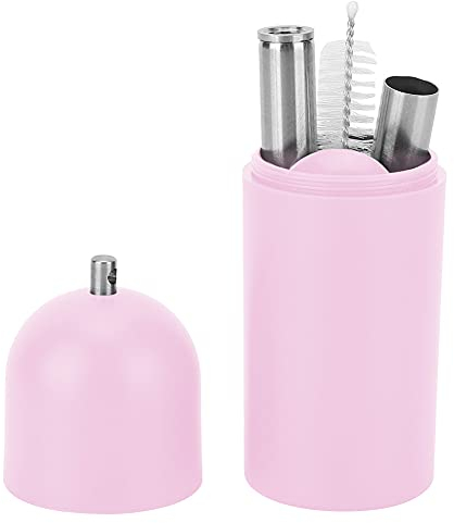 FIYO Wiederverwendbare Edelstahl-Trinkhalme mit Löffel, Strohlöffel Multifunktionaler Teleskop-Klapp-Trinkhalm-Löffel Abnehmbare Metall-Cocktaillöffel-Strohhalme(Hell-Pink)