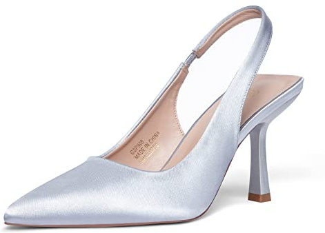 GENSHUO Argento Scarpe col Tacco Donna Sexy, Slingback con Tacco a Spillo Tacchi Alti a Punta 8CM/3,15 Pollici Sandali a Spillo con Punta Chiusa, 40 EU