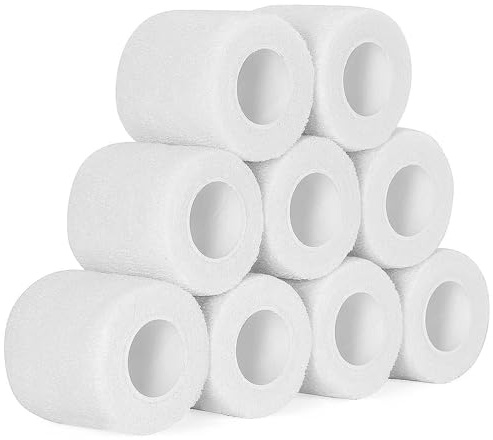 9 Rotoli Benda Elastica Coesiva 5cm x 4,5m Sport Nastro Bendaggio Adesiva Coesiva Benda Elastico Autoadesivo Salvapelle per Mani, Piedi, Ginocchia, Braccia Nastro Sportivo Fasciature (Bianca)