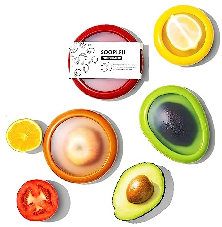 SOOPLEU Avocado Saver and Tomato Holder - Set of 4 Reusable Storage Containers for Fridge - Ideal for Garlic, Onions, Lemons, and Potatoes