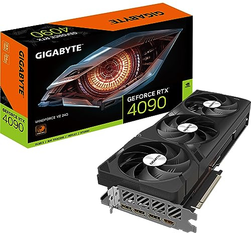 GIGABYTE GeForce RTX 4090 WINDFORCE V2 24GB Graphics Card - 24GB DDR6X, PCI-E 4.0, Core 2520Mhz, 3 fan Windforce cooling system, Anti-sag bracket, DP 1.4, HDMI 2.1a, NVIDIA DLSS 3, GV-N4090WF3V2-24GD