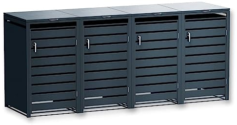 Metzler Mülltonnenbox für 4 Tonnen 240L in Anthrazit aus massivem Stahl | wetterfest | Container | Abfallbehälter | Tonnenhaus | Gartenbox | abschließbar | Müllbox