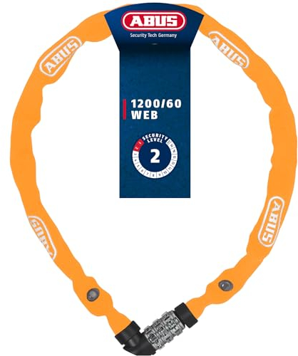 ABUS Kettenschloss 1200 Web – Zahlenschloss aus Spezialstahl – ABUS-Sicherheitslevel 2 – 60 cm – Schwarz/Orange