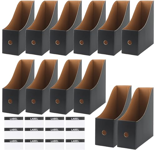 MUNGHOK 12 portariviste in cartone nero, raccoglitore a piedi, formato A4, portariviste in formato A4, in carta kraft da scrivania, organizer per file raccoglitori, forniture per ufficio