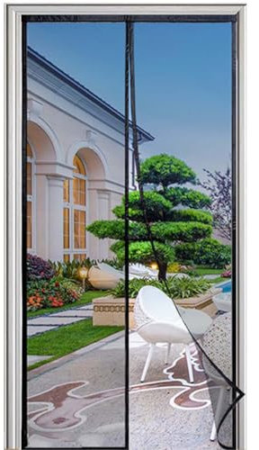 Custom Sizes Fly Screen Door, Insects Protection Door with Self Sealing Magnets for French Doors/Sliding Glass Doors/Patio Doors, Anti-Tearing Reinforced Fiberglass Insect Fly Mesh Curtain (Black)