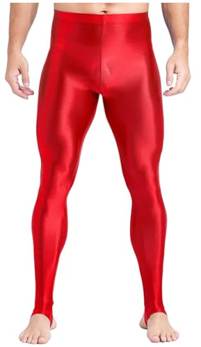 Yhong Herren Kompression Leggings männer Strumpfhose mit Steigbügel Sport Workout Lauf Fitness Hosen Funktionswäsche Pants Unterhose Rot L