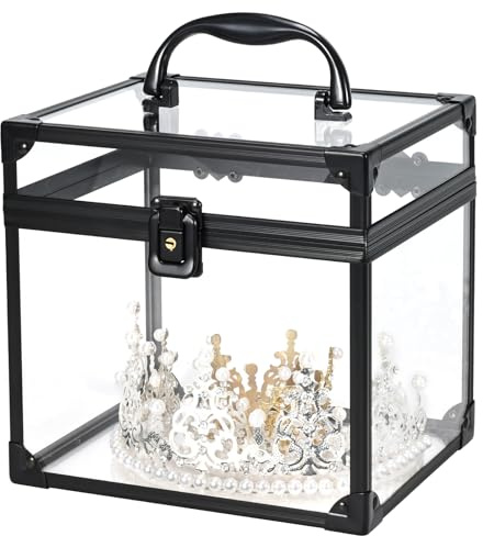FRENESSA Acrylic Makeup Box Cosmetics Display Storage Case Transparent Vanity Case Clear Beauty Bathroom Organiser, Hairdressing Tools, Tiara Crown Display, 7 inch LP Vinyl Record CD Storage Box