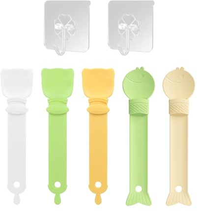 TYFGRT 5 Uds Cucharas De Alimentación En Tiras para Gatos Y 2 Uds Ganchos Adhesivos, Exprimidor De Tiras para Gatos, Cuchara Multifuncional para Mascotas, Suministros para Mascotas