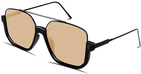GUVIVI Retro Oversized Aviator Sunglasses for Women Men Square Semi-Rimless Double Bridge Sun Glasses 70s Trendy Shades Pilot-style Brown Pink