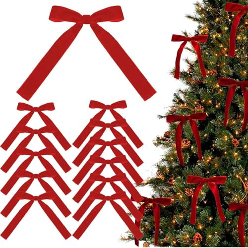 12 Fiocchi Per Albero Di Natale, Fiocchi Di Velluto Rosso, Decorazioni Di Fiocchi Di Natale, Ornamenti Di Natale In Velluto, Fiocchi Rosso Ornamenti Di Velluto Per La Decorazione albero Di Natale