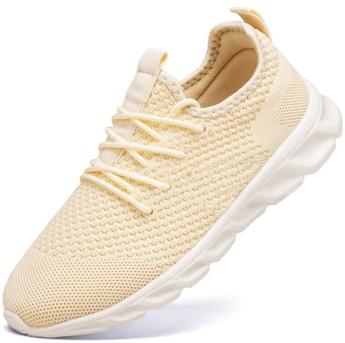 Scarpe sportive da donna, adatte per la corsa, il tennis, il tempo libero, lo sport all’aperto, il fitness, il jogging e per altre attività all’aperto, leggere e traspiranti, D beige., 40 EU