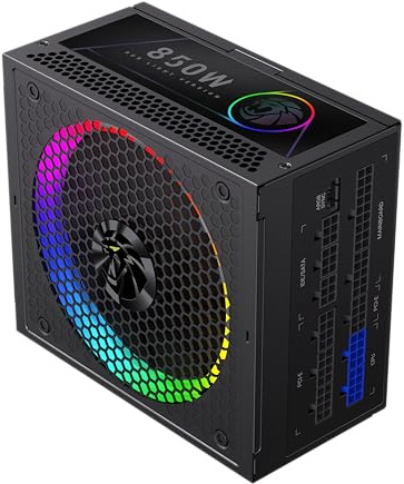 GAMEMAX RGB 850G Netzteil PC 850W Vollmodulares, 80 Plus Gold, LLC + DC‑DC, ARGB Sync, Japanische Kondensatoren, 140mm ARGB FDB Lüfter, 9 Schutzfunktionen, 10 Jahre Garantie, Schwarz