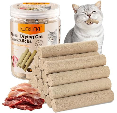 Lyophilisé Friandises pour Chat, 100g Snacks de Poulet et Bœuf Lyophilisés pour Chiens Chats, Friandises pour Les Soins Dentaires