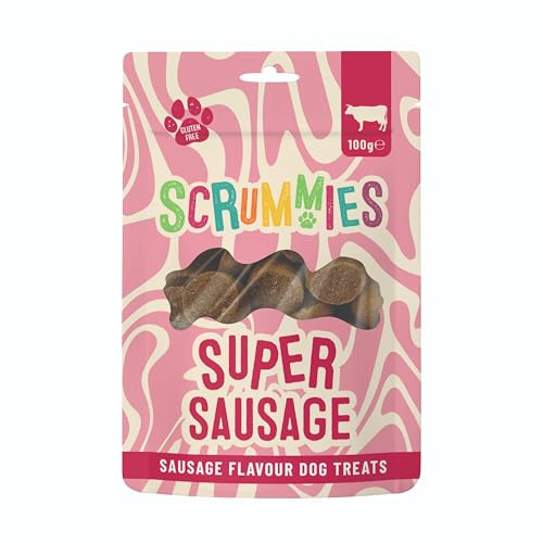 Scrummies Super Sausage Dog Treats Oven Baked Bite Size Treats, Gluten Free, No Added Sugar, Low in Fat Healthy Beef Flavour Treats for Dogs 12+ Weeks | 100g
