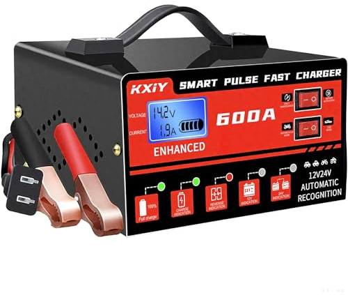 OBEST 6-400 A Caricabatteria Intelligente per Auto, 12 V/24 V Caricatore da Motociclette, Caricatore di Mantenimento Automatico con Schermo LCD, Caricabatterie per Batterie per Moto, Barche, AGM
