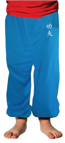 Pantaloni Kung Fu da bambino stile Tai Chi e Wing Chun Kimono leggeri e larghi, Blu Kung Fu, 12 anni