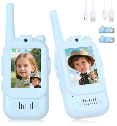 Video Walkie Talkie, 2er Pack, Walkie Talkie Kinder Aufladbar, Walky Talky Kinder 150M Funkreichweite, 4 lustige Stimmverzerrungseffekte, Spielzeug ab 3 Jahre