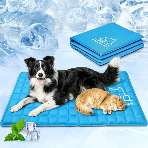 JONRRYIN Tappetino Refrigerante per Cani e Gatti, 70x120cm Cuscino Auto-Rinfrescante, Tappetino Raffreddamento Impermeabile & Antiscivolo, Pieghevole e Leggero per Interni, Esterni e Viaggio, Blu