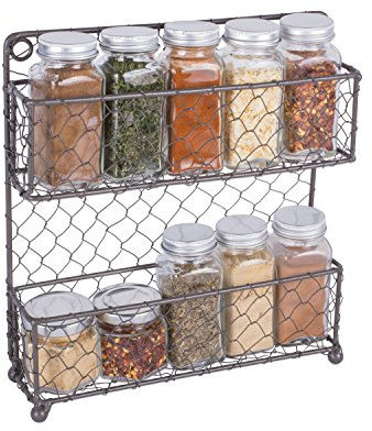 DII Farmhouse Vintage Decorative Metal Pantry Spice Rack Organizer, 9.45Lx2.3Wx10H, 2 Tier Spice Rack - Rustic