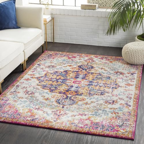 Livabliss Asmara Vintage groß 160x220 cm - Wohnzimmer, Esszimmer, Schlafzimmer, Boho Stil mit Buntem Muster in Orange und Weinrot