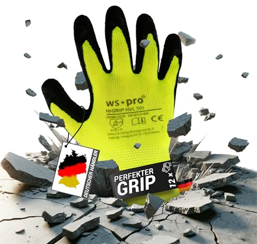 Trevendo 120 Paar Arbeitshandschuhe - neongelbe Montagehandschuhe mit Latex Beschichtung (Größe 10)