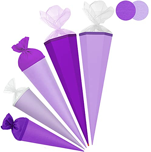 Schultüte - Rohling - LILA/kräftiges violett - 35-100 cm - freie Farb- und Größenwahl - mit Holzspitze - 6 eckig - Tüllabschluß - Zuckertüte - Roth - Jung..
