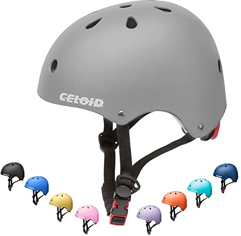 CELOID Kids Bike Helmet,Youth Skateboard Helmets for Ages 8-10-14 Years Boys Girls,Adjustable Multi-Sport Bicycle Skateboarding Football Roller Skating Scooter Rollerblade Balance Bike Helmet,Grey