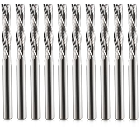 EU_HOZLY Spiralfräs bits 2 flöjter Down Cut 1/8 tum skärdiameter, 1/8 tum skaft 17 mm (0,669 tum) skärlängd solid hårdmetall CNC-bits skaftfräs för träsnideri 10 stycken