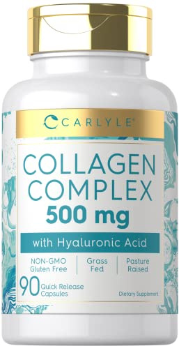 Carlyle Collagen Pills with Hyaluronic Acid 500mg | 90 Capsules | Hydrolyzed Collagen Supplement | Non-GMO, Gluten Free