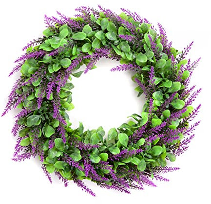 Best Artificial 45cm Purple Lavender Grave Funeral Wreath Lush Long Leaf Flower Topiary Grass - UV Stable