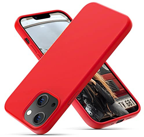 OIIAEE Liquid Silicone Case Designed for iPhone 13 Mini Case, Ultra Slim Shockproof Protective Phone Case Cover with Soft Anti-Scratch Microfiber Lining, 5.4 inch, Red